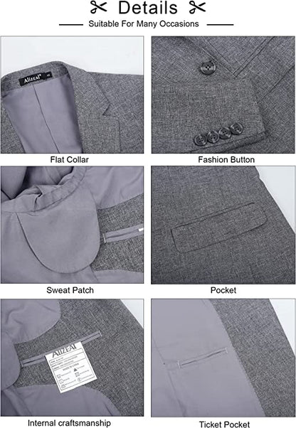 Men's Casual Suit Jacket Sports Coat Business Suit One Button, 020-Gray