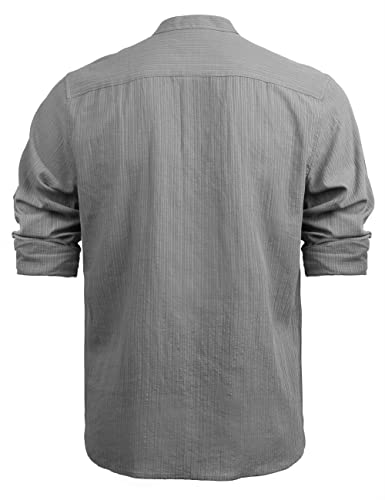 Men's Henley Shirt Long Sleeve Cotton Viscose Solid Button-Down Casual Beach Shirt with Pocket, 102-Greyish Green