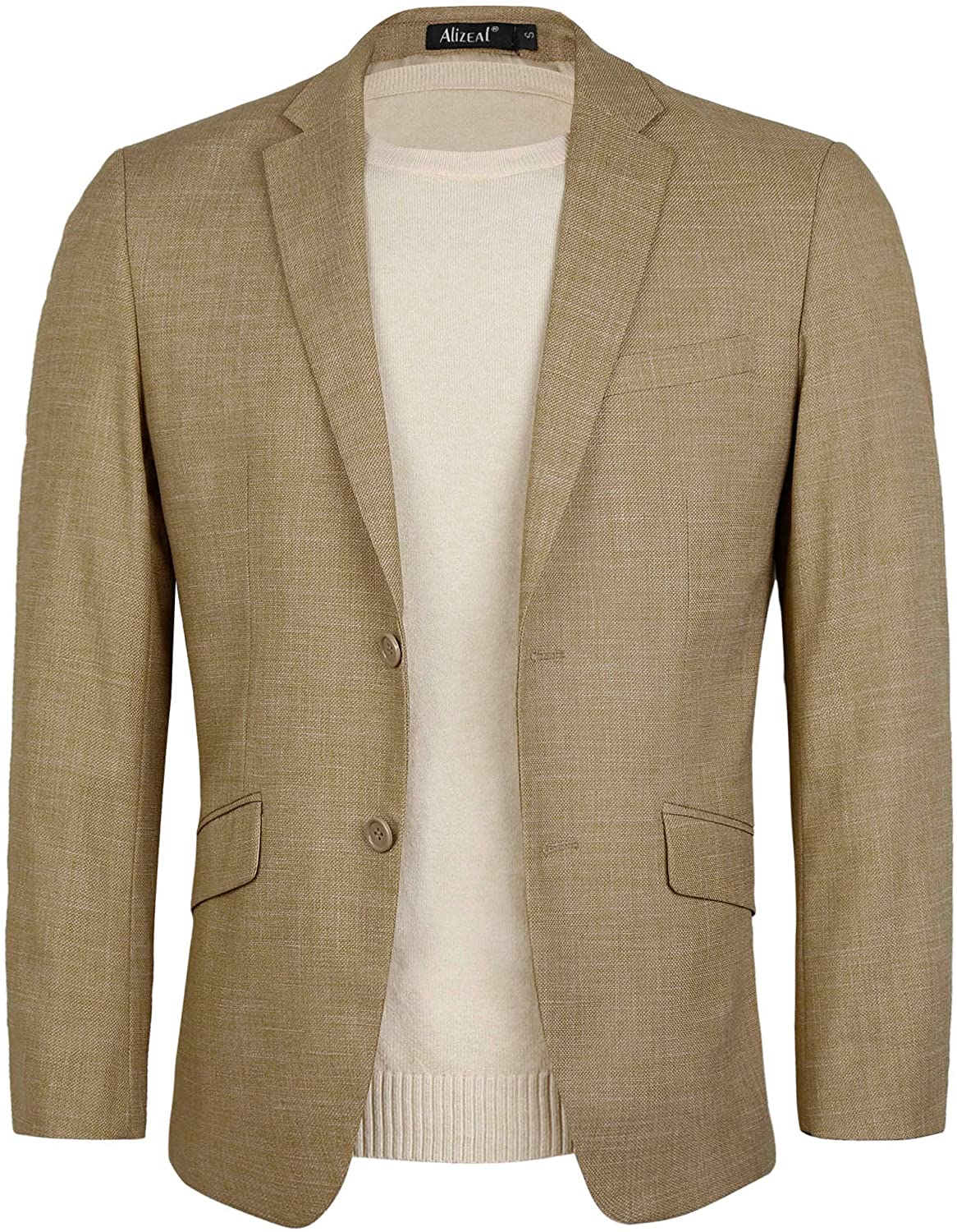 Men's Textured Blazer Jacket Regular Fit Two Button Solid Sport Coat, 021-Khaki
