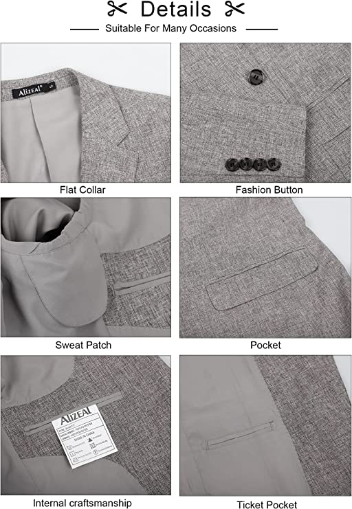 Men's Casual Suit Jacket Sports Coat Business Suit One Button, 020-Khaki