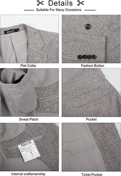 Men's Casual Suit Jacket Sports Coat Business Suit One Button, 020-Khaki