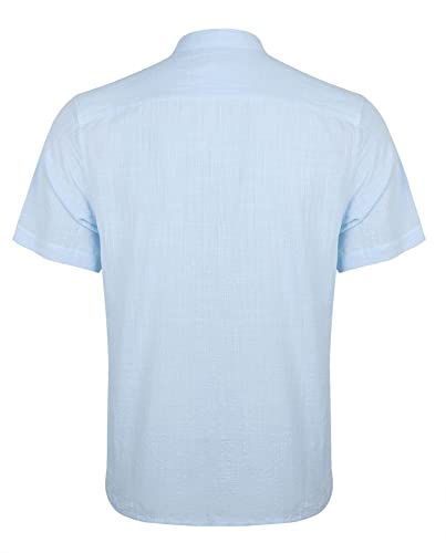 Men's Casual Cotton Viscose Henley Shirt Short Sleeve Solid Button-Down Beach Tops with Pocket, 101-Light Blue