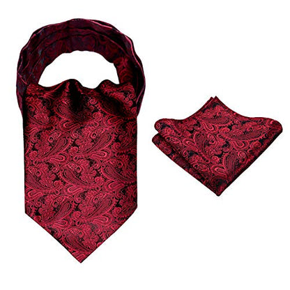 Men's Paisley Ascot Tie Cravat Satin Self Tie and Handkerchief Set, 139
