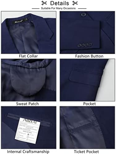 Men's Plaid Blazer One Button Slim Fit Business Suit Jacket, 022-Navy Blue