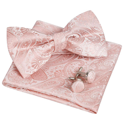 Alizeal Men's Classic Paisley Bow Tie, Hanky and Cufflinks Set, 028