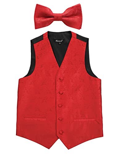 Boy's Classic Paisley Bow Tie and Suit Vest Set, 079-Red