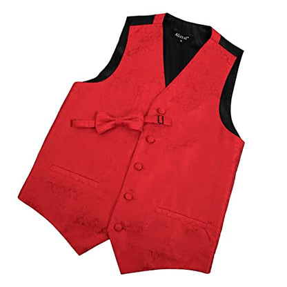 Boy's Classic Paisley Bow Tie and Suit Vest Set, 079-Red
