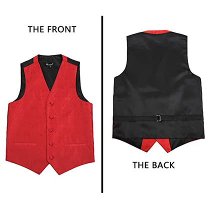 Boy's Classic Paisley Bow Tie and Suit Vest Set, 079-Red