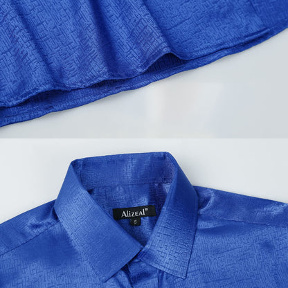 Alizeal Men's Satin Long Sleeve Button Down Shirt 008-Royal Blue