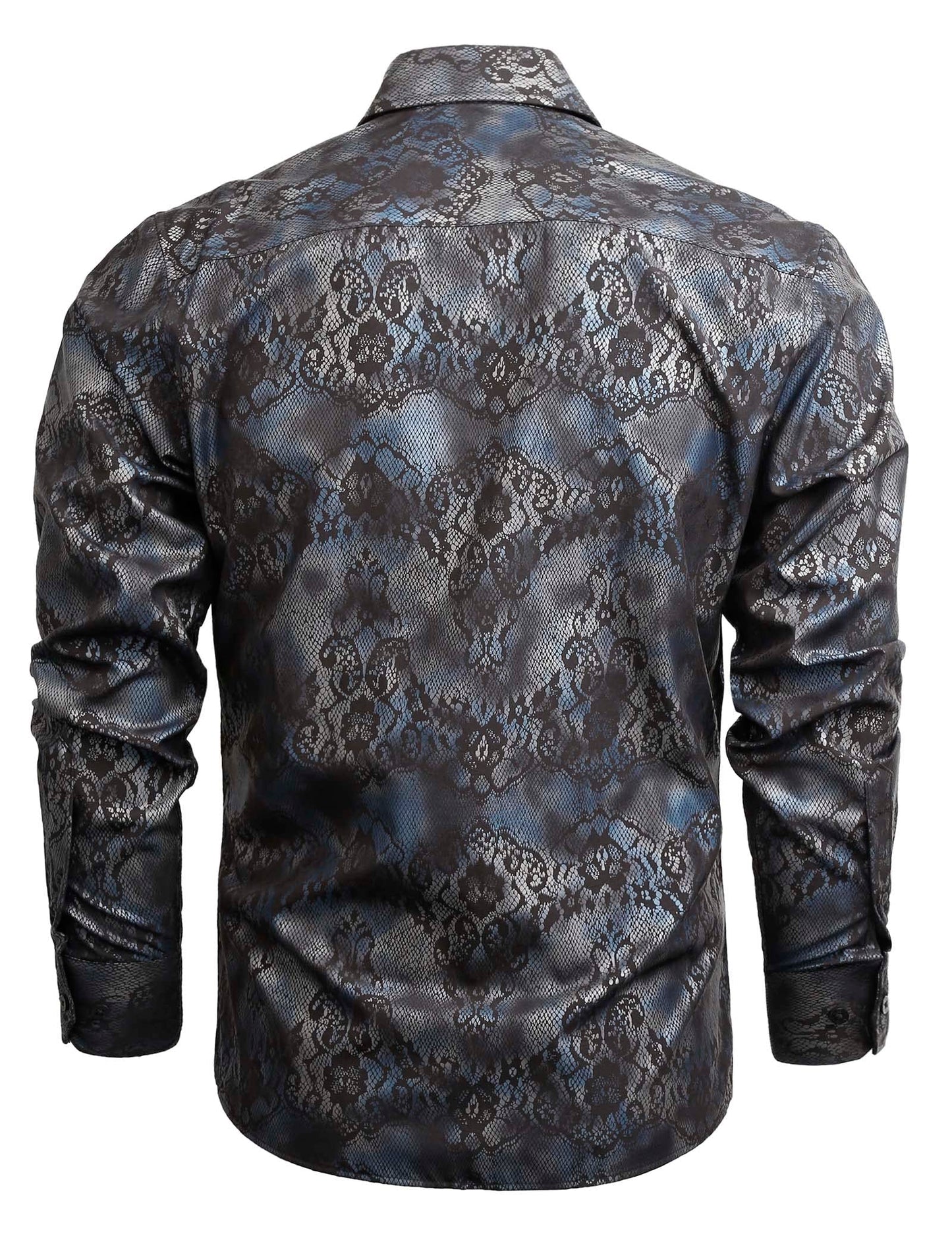 Men's Lapel Bronzing Shirt Casual Slim Fit Shiny Pattern Button-Down Long Sleeve Shirt, 009-Snake