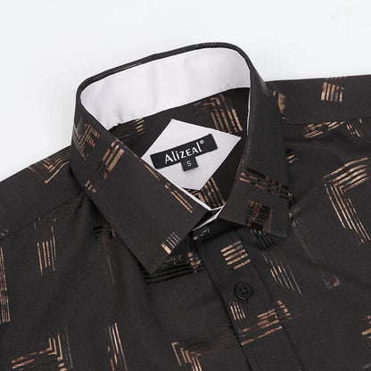 Men's Lapel Bronzing Shirt Casual Slim Fit Shiny Pattern Button-Down Long Sleeve Shirt, 009-Space