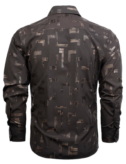 Men's Lapel Bronzing Shirt Casual Slim Fit Shiny Pattern Button-Down Long Sleeve Shirt, 009-Space