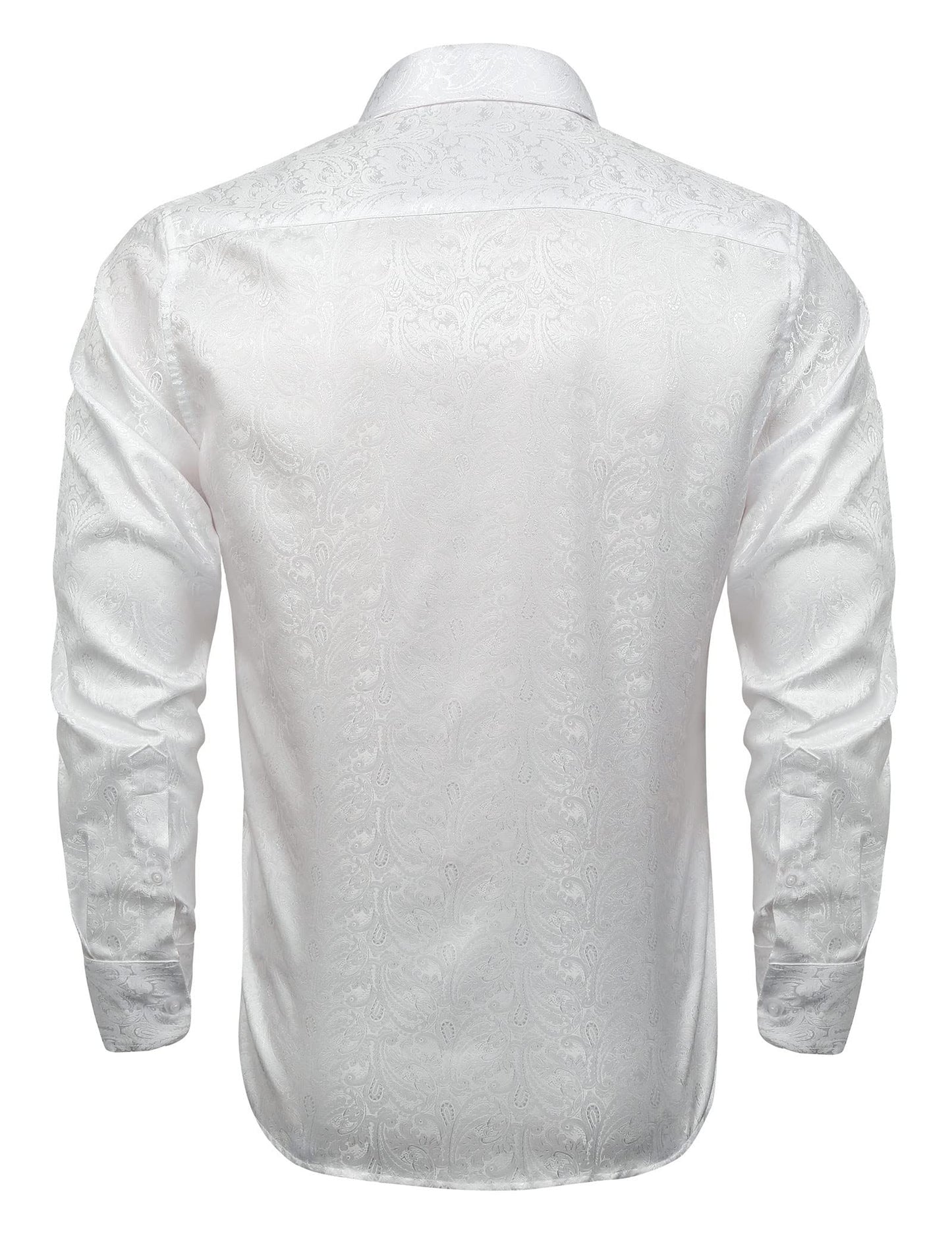 Men's Paisley Jacquard Dress Shirt Classic Slim Fit Button-Down Long Sleeve Shirt, 113-White