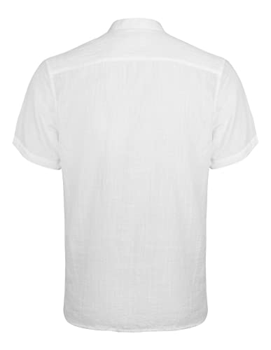 Men's Casual Cotton Viscose Henley Shirt Short Sleeve Solid Button-Down Beach Tops with Pocket, 101-White
