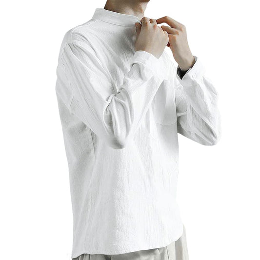 Men's Henley Shirt Long Sleeve Casual Cotton Beach Vacation Shirt, 100-White