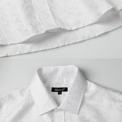 Men's Paisley Jacquard Dress Shirt Classic Slim Fit Button-Down Long Sleeve Shirt, 113-White