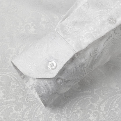 Men's Paisley Jacquard Dress Shirt Classic Slim Fit Button-Down Long Sleeve Shirt, 113-White