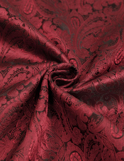 Men's Paisley Jacquard Dress Shirt Classic Slim Fit Button-Down Long Sleeve Shirt, 113-Wine Red